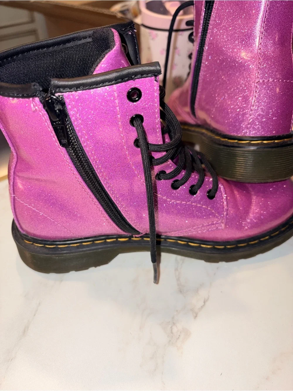 Dr. Martens Black Glitter Lace-Up Combat Boots